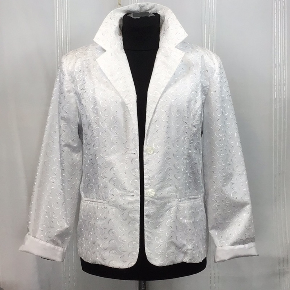 🆕 Vintage Tudor Court by Haband White Satin Eyelet Blazer Sz.L